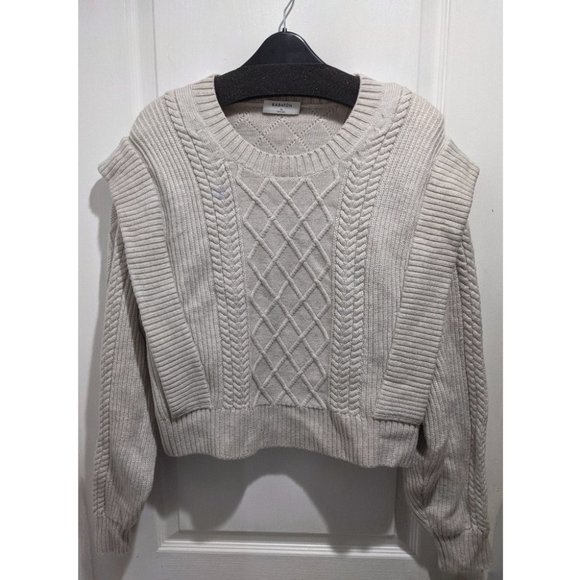 Aritzia Babaton | Seek Cable-Knit Shoulder Pad Sweater in Heather Birch - Picture 5 of 14